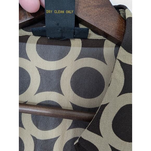 Grace Dane Lewis Womens Silk Brown Circle Link Button Up Sheer Blouse Size 12P - Picture 6 of 8